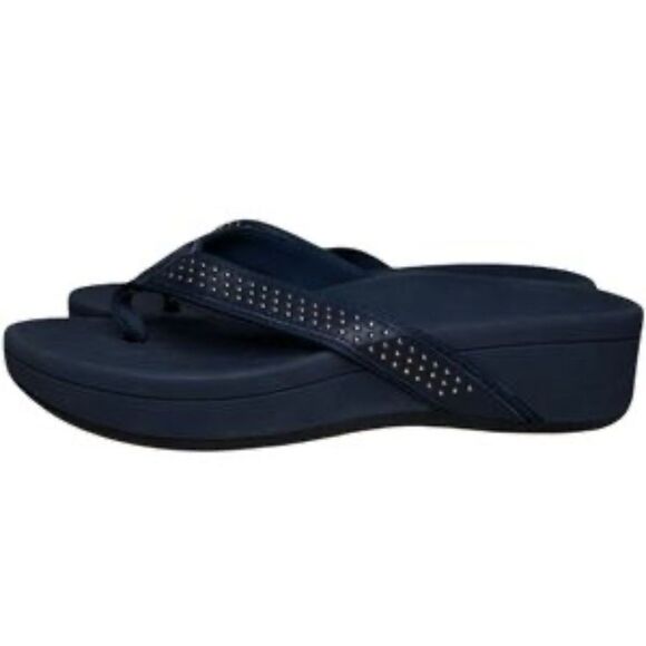 Vionic Kehoe Blue Studded Leather Wedge Thongs Sz 9 - Picture 1 of 7